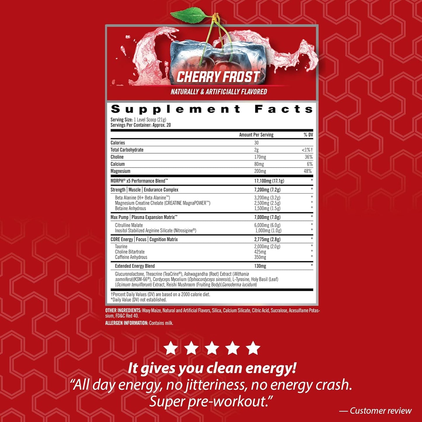 iSatori Morph X5 Intense Pre Workout with Beta Alanine, Creatine Magnapower, Citrulline Malate- Nitric Oxide Flow & Pump Supplement for Energy, Endurance and Strength, Cherry Frost (20 Servings)