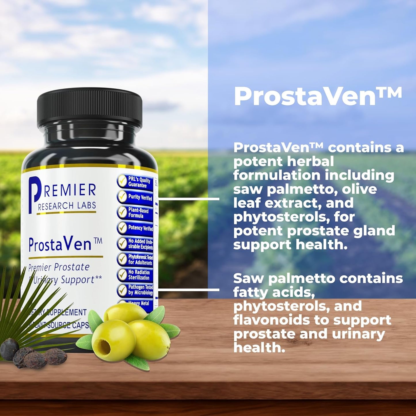 Premier Research Labs ProstaVen - Prostate Supplements for Men, Prostate Health Formula, Natural Supplement with Organic Saw Palmetto - 90 Vegetarian Capsules