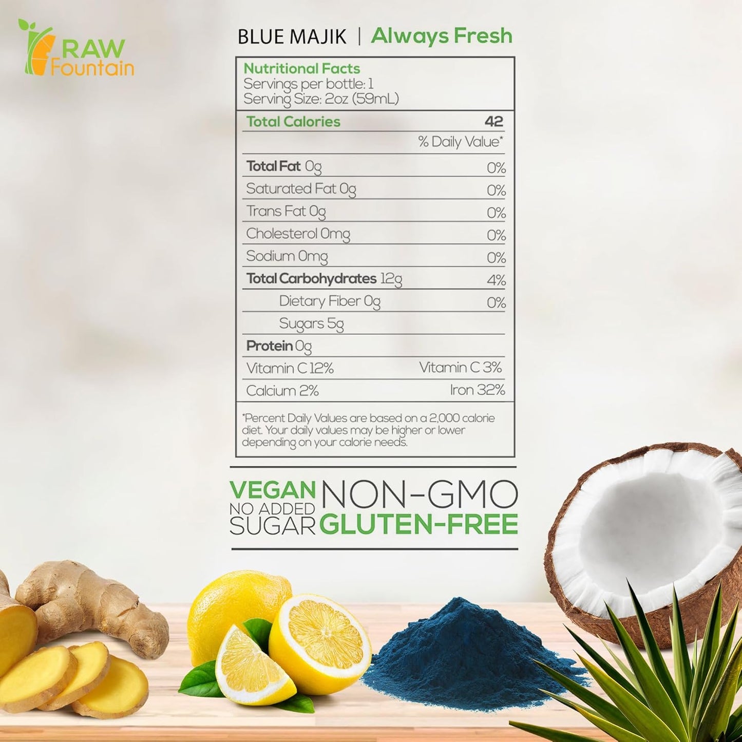 20 Immunity Shots w/Blue Spirulina, Agave, Lemon, Ginger 2fl Oz, Packed w/Vitamin C, Raw, Cold Pressed, Unpasteurized, Boosts Immunity, All Natural, No Artificial Flavors or Preservatives
