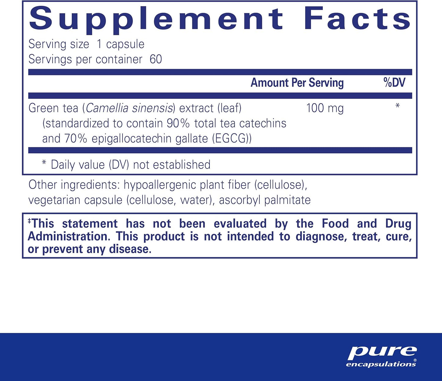 Pure Encapsulations Green Tea Extract (Decaffeinated) | Hypoallergenic Antioxidant Support for All Cells in The Body* | 60 Capsules