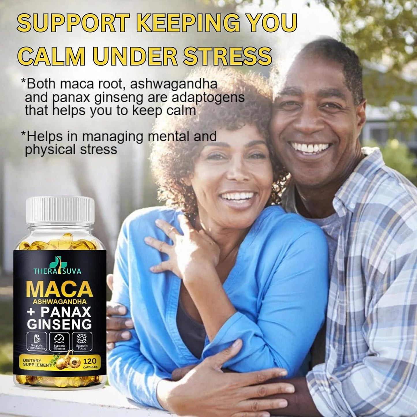 3 in 1 Ashwagandha + Maca Root + Panax Ginseng - Natural Supplement for Energy, Stamina, and Stress Support, 120 Softgels