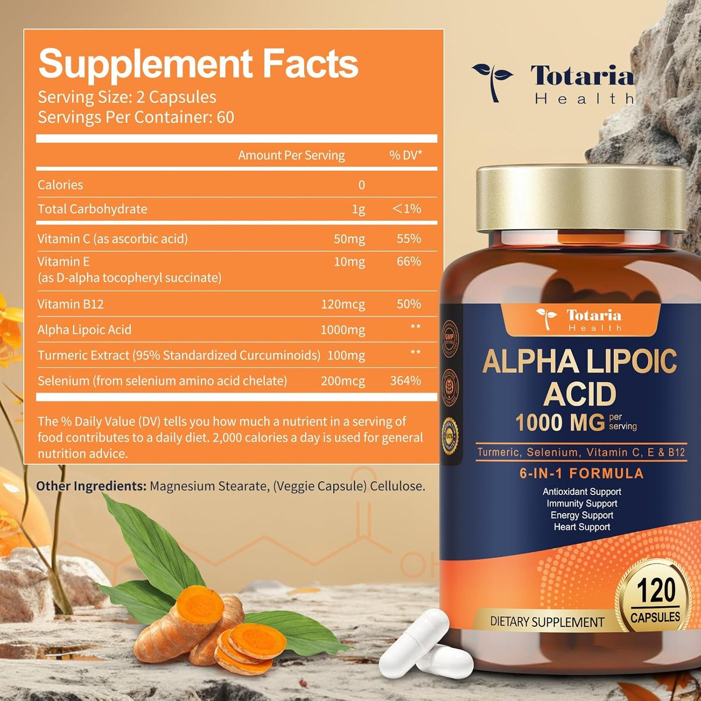 2 Packs Alpha Lipoic Acid 1000mg Antioxidant Supplement Capsules for Neuropathy Support Supplement Nerve Health, Liver Detox, Antioxidant, Metabolism and Cell Energy, Anti-Aging - Non-GMO, Gluten Free