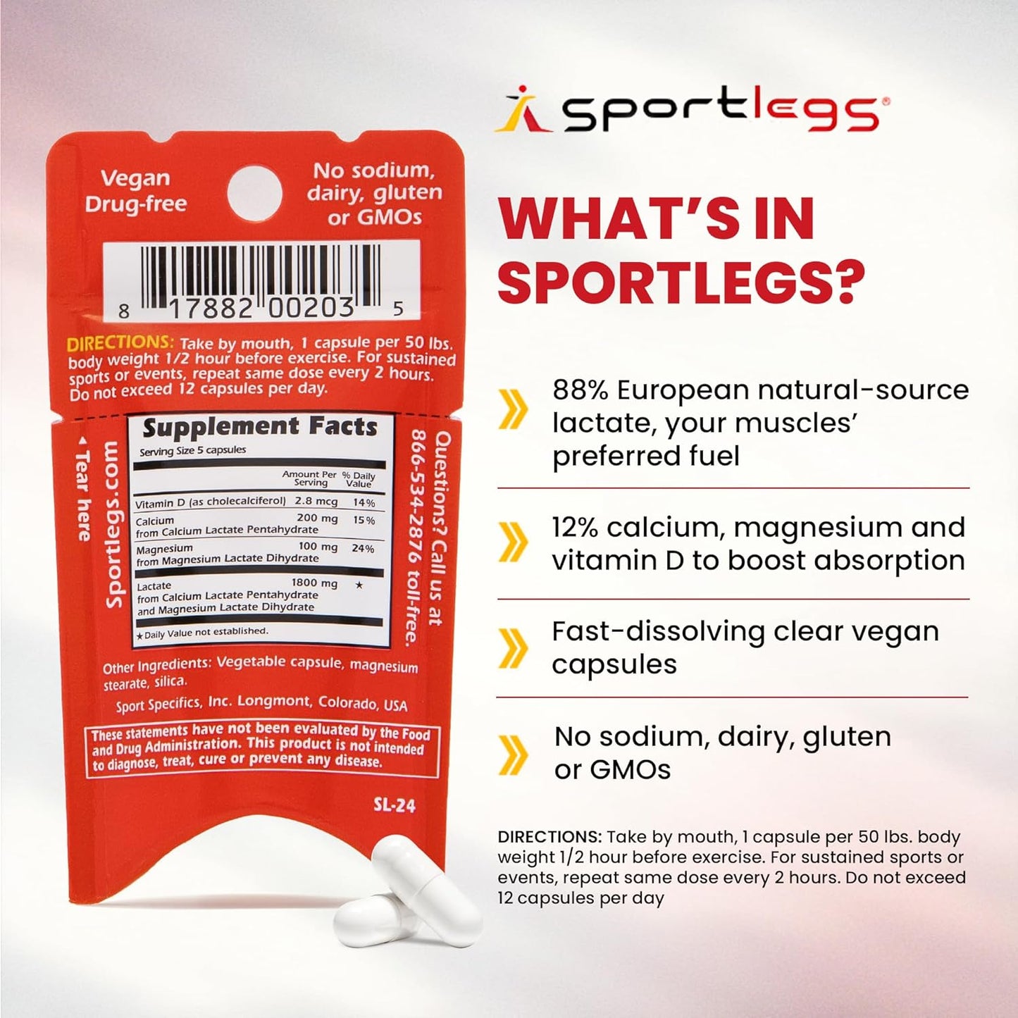 SPORTLEGS Fast Fitness Boost Pre Workout for Men and Women, Lactic Acid Supplement, Sports Endurance Fuel Endurance Supplements for Runners - 5-Cap Packet, Trial Pack of 3