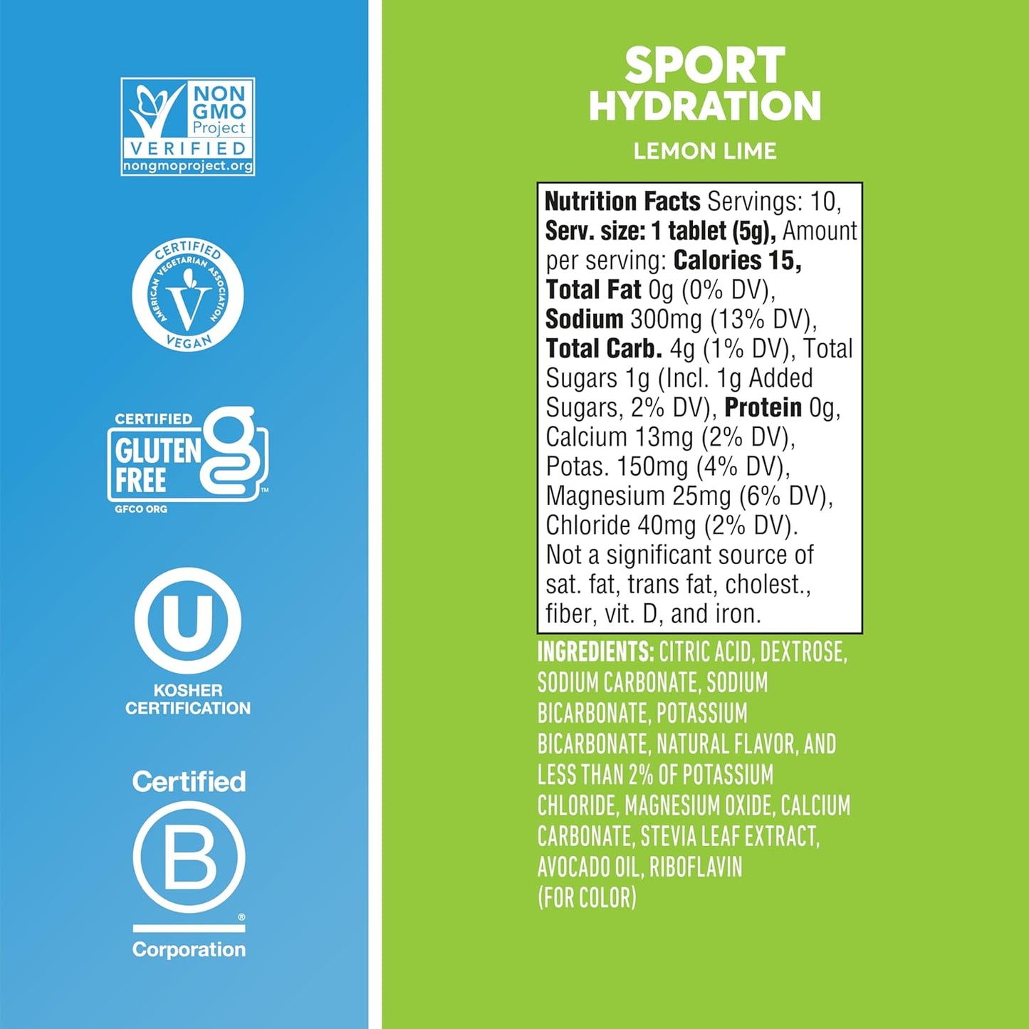 Nuun Sport Electrolyte Tablets with Magnesium, Calcium, Potassium, Chloride & Sodium, Gluten Free & Vegan, Lemon Lime, 8 Pack (80 Servings Total)