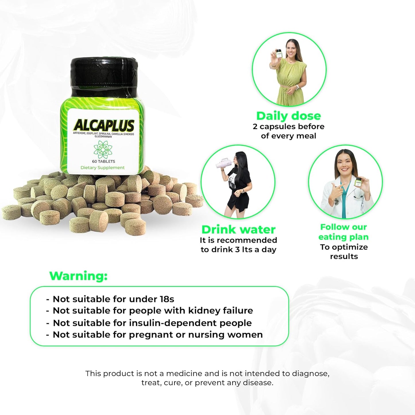 Original Natural Weight Loss Pills for Detoxifying and Controlling Appetite, Herbal Supplement with Artichoke, Eggplant, Spirulina, Green Tea, and Glucomannan