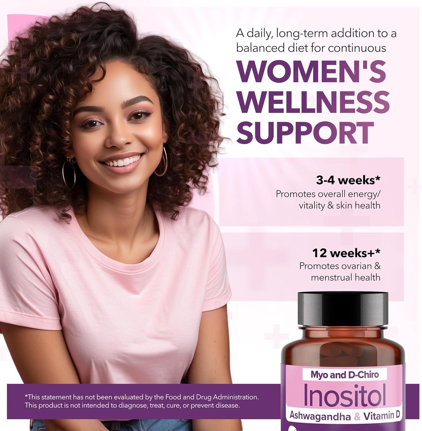 Intimate Rose Myo-Inositol & D-Chiro Inositol Blend - 40:1 Blend Ratio - Women's Daily Wellness Support - Vitamin D & Ashwagandha, 3 Bottles