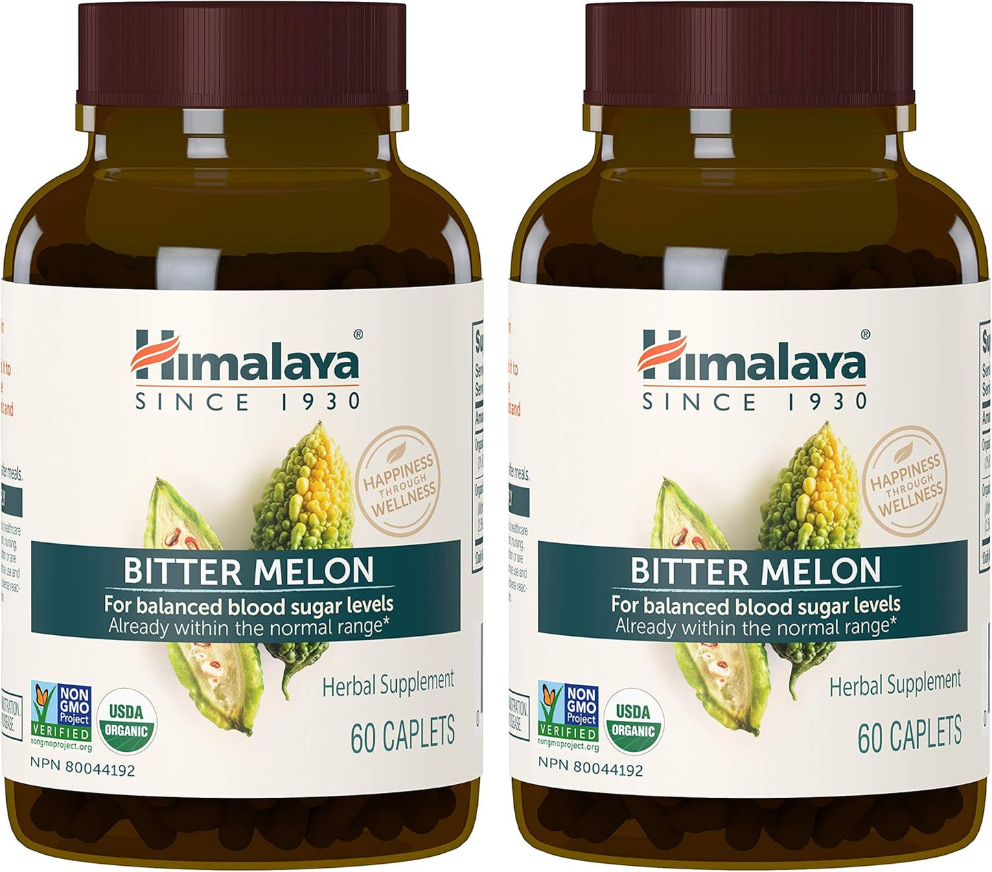 Himalaya Organic Bitter Melon - Herbal Glucose Metabolism Support - USDA Organic, Non-GMO, Vegan, Gluten Free, 660 mg, 60 Caplets (Pack of 2)