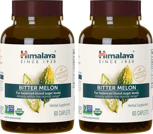 Himalaya Organic Bitter Melon - Herbal Glucose Metabolism Support - USDA Organic, Non-GMO, Vegan, Gluten Free, 660 mg, 60 Caplets (Pack of 2)