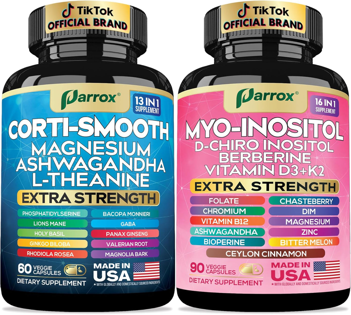 Cortisol & Myo-Inositol Supplement Bundle, Soothe & Smooth Bundle, 13-in-1 Cortisol Balance, Magnesium, Ashwagandha, L-Theanine, D-Chiro Inositol, Folate, Berberine, Chasteberry (150 Capsules)