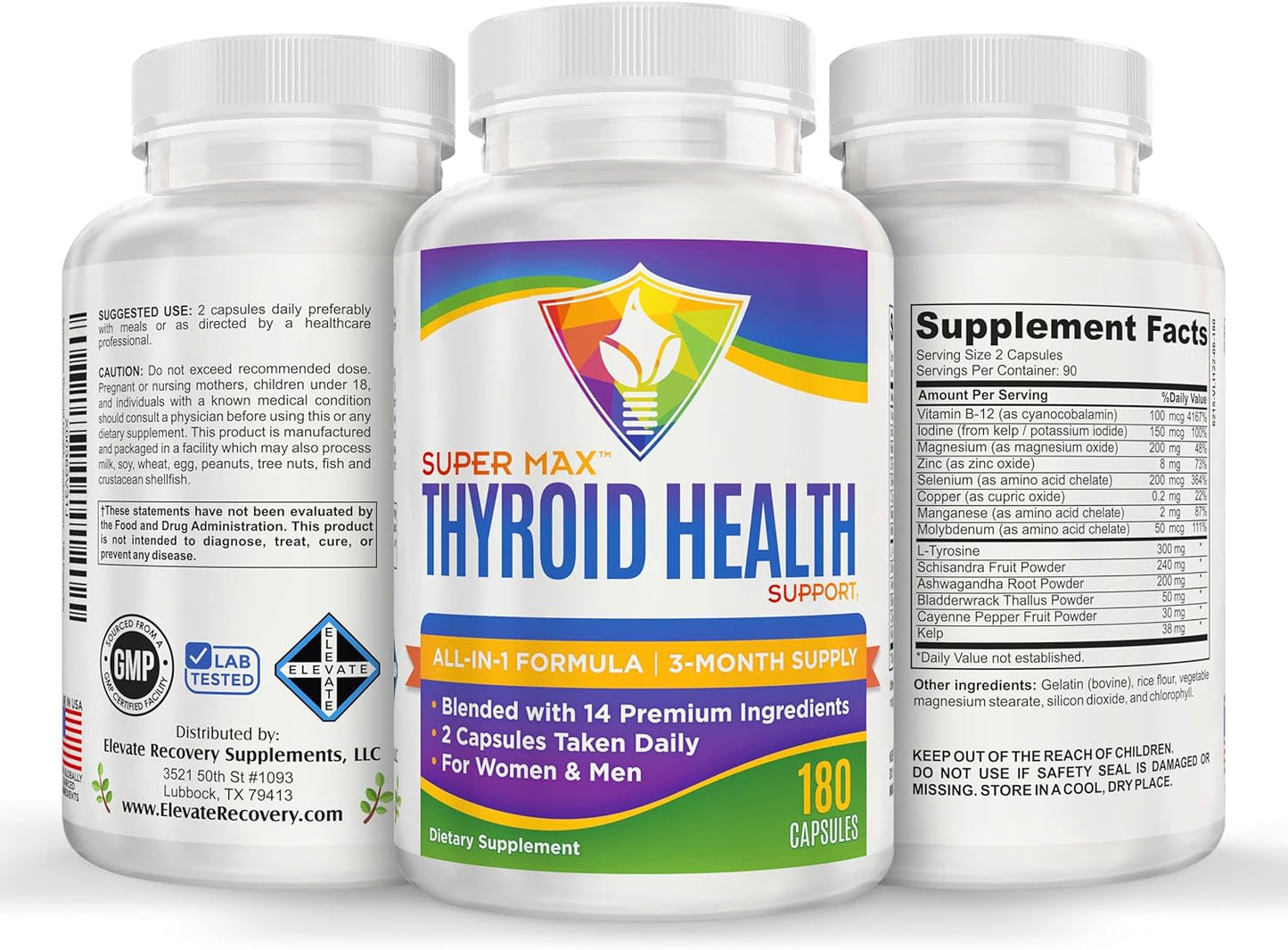 3-Month Thyroid Support Supplement (All-in-1) Formula with 14 Active Ingredients - Natural Thyroid Supplements - Thyroid Health Complex - Thyroid Support for Women & Men | 90-Day Supply | 180 Capsules