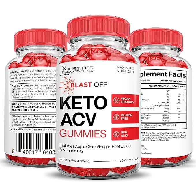 (2 Pack) Blast Off Keto ACV Gummies Advanced Formula 1000MG Blast Keto Gummies Apple Cider Vinegar Formulated with Pomegranate Beet Juice Powder B12 Vegan Non GMO 120 Gummys