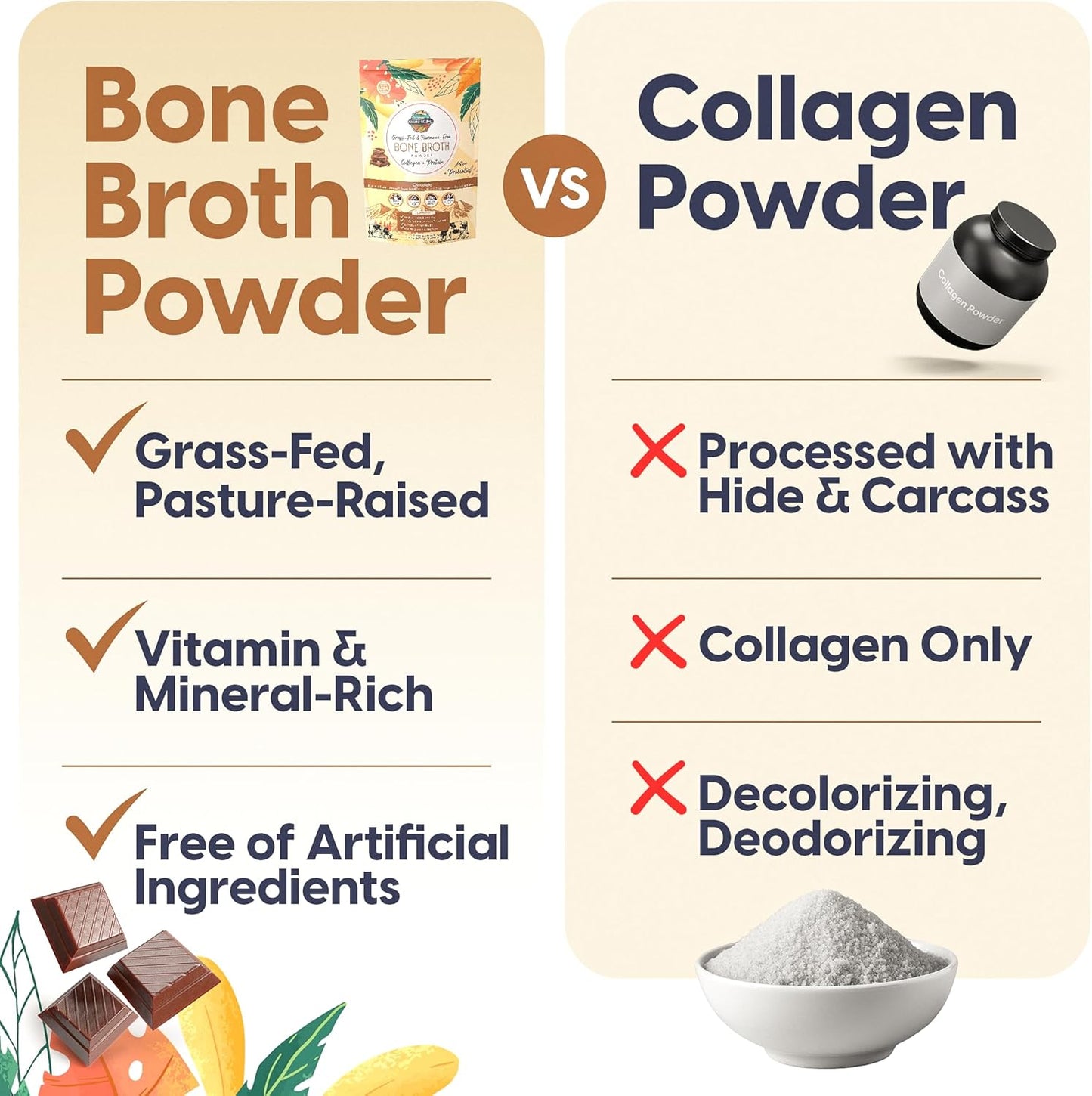 100% Grass-Fed Chocolate Bone Broth Protein Powder with Probiotics – Zero Artificial Flavors, 15g Protein, Collagen-Rich, Gut & Joint Support, Healthy Hot Chocolate, Keto, Paleo, Gluten Free