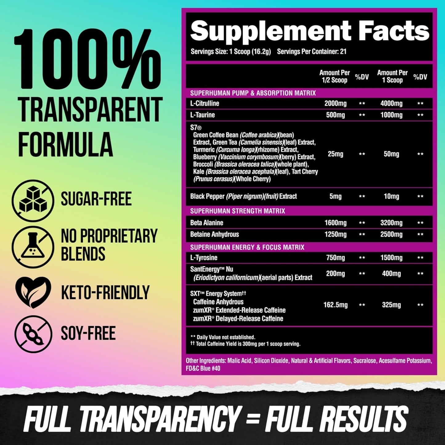 ALPHA LION Superhuman Pre Workout Powder, Beta Alanine, L-Taurine & Tri-Source Caffeine for Sustained Energy & Focus, Nitric Oxide & Citrulline for Pump (21 Servings, Unicorn Juice)