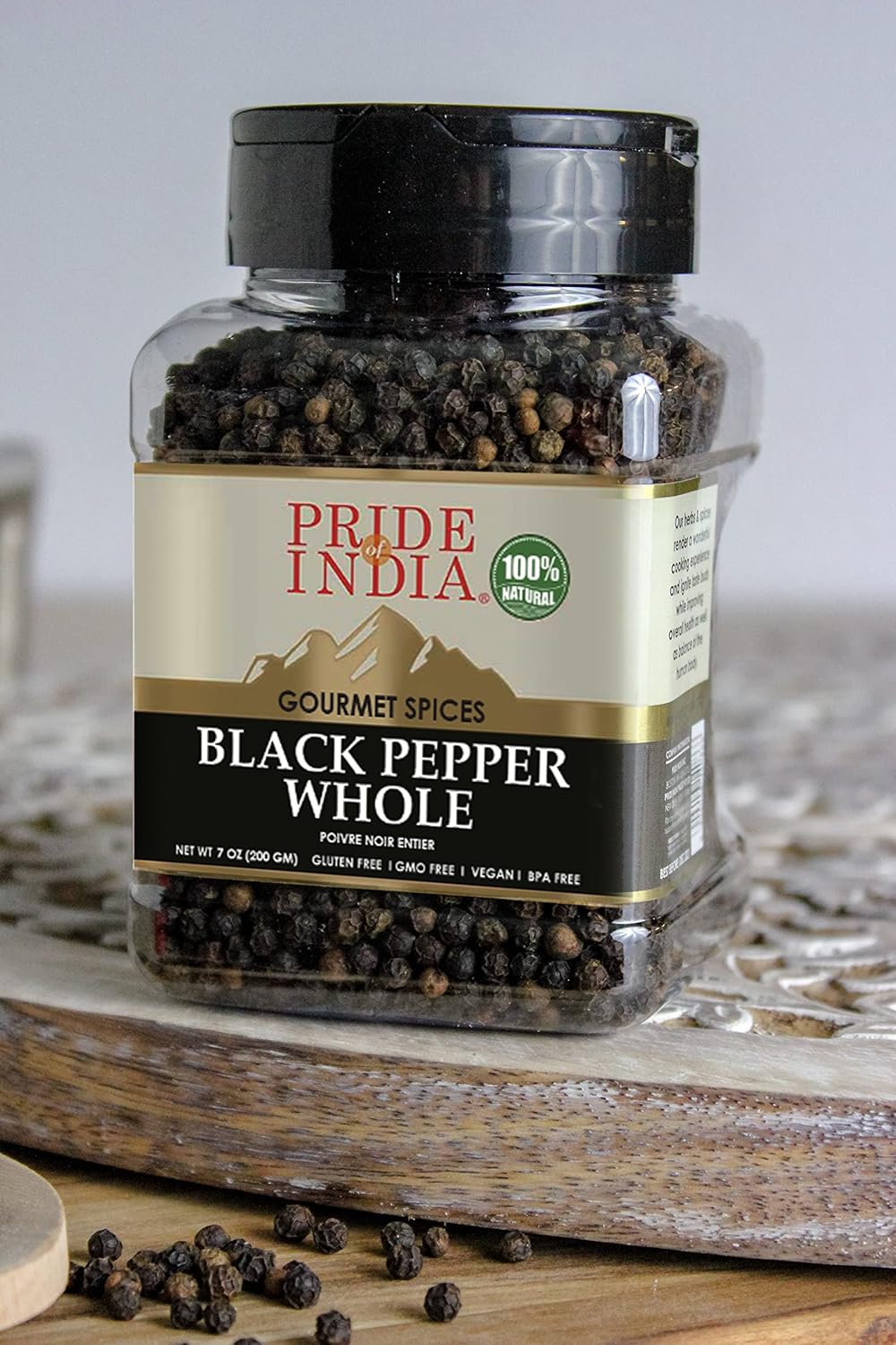 Pride of India - PACK of 6 - Black Peppercorn Whole – Gourmet & Culinary Spice – Full Bodied, Dried & Flavorful – Preservatives & Gluten Free – 7 oz. Medium Dual Sifter Jar