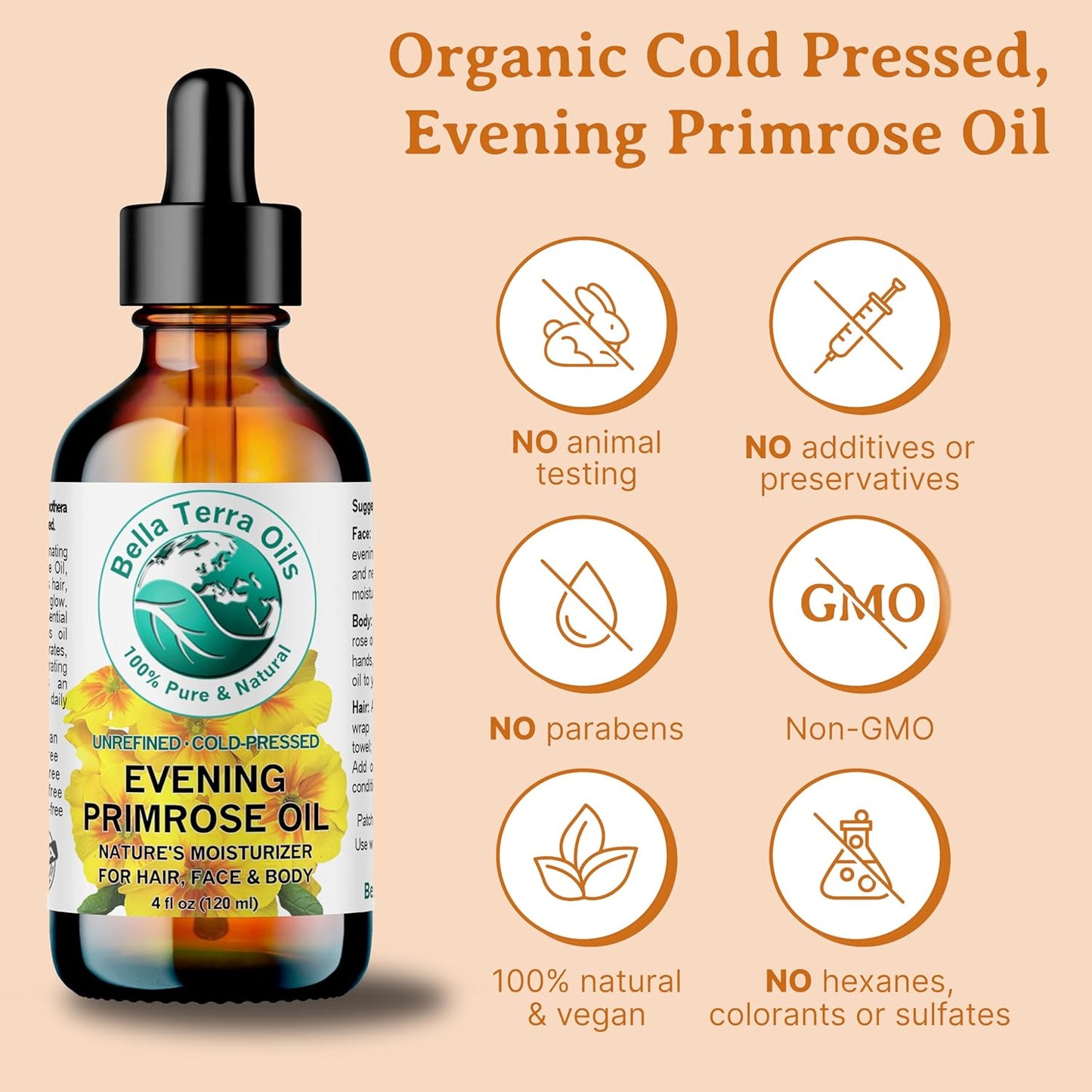 Bella Terra Oils - Organic Evening Primrose Oil 16 oz - Embrace the Enchanting Primrose Nutritional Profile, High in GLA & Fatty Acids, Elevate Your Beauty Routine