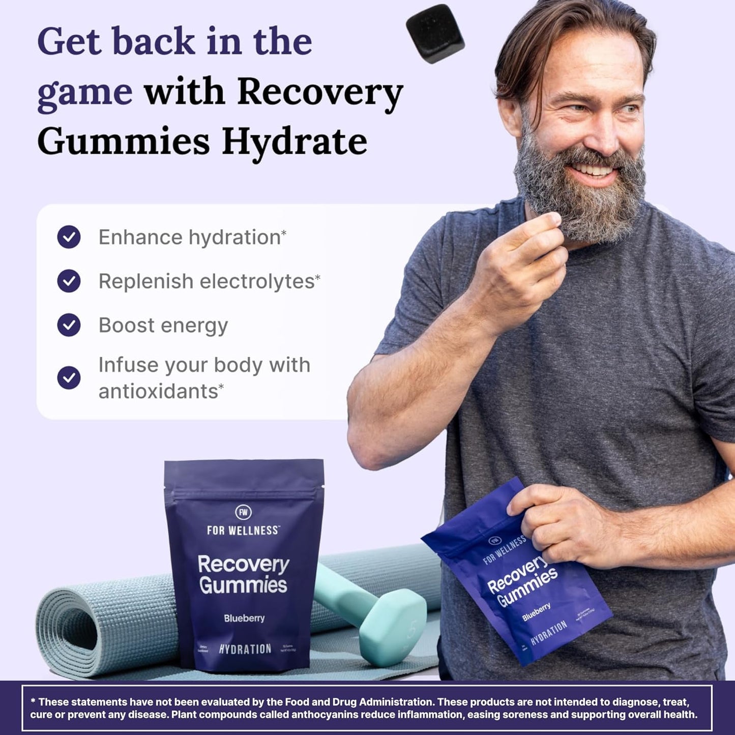 For Wellness Recovery Gummies Hydrate | Blueberry Electrolyte & Antioxidant Supplements for Hydration, Energy & Post-Workout Performance | Vegan, Non-GMO, 30 Count