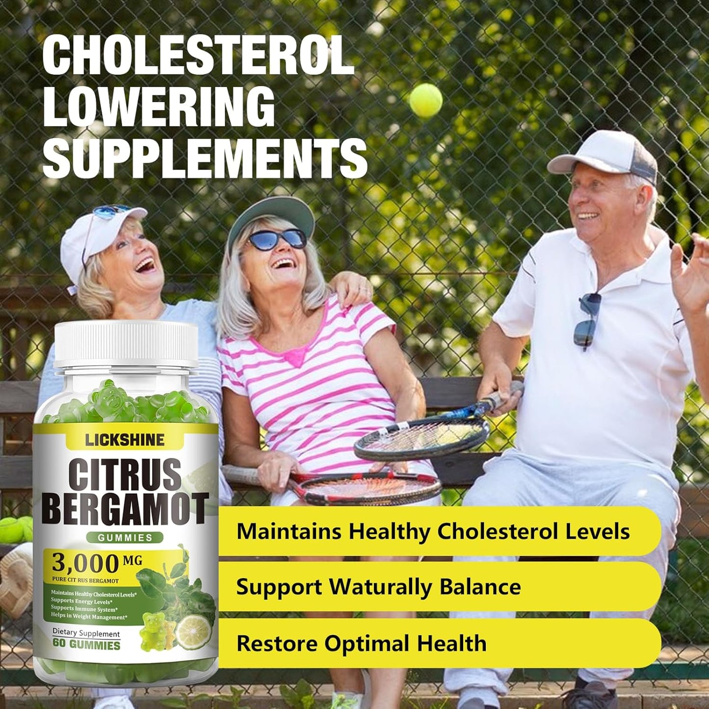 2 Pack 3000MG Citrus Bergamot Gummies - Citrus Bergamot Extract Cholesterol Lowering Supplement for Immune Support Anti-Aging, Hight Cholesterol Sugar-Free Vegan Lime Flavor 120 Cts