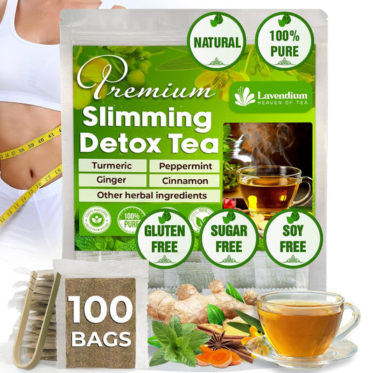 100 Bags - SIimming Detox Tea Caffeine Free - Herbal Tea with Chamomile, Hibiscus Tea & Ginger Root for Colon Cleanse – Natural Citrus & Cinnamon Herbal Tea for Digestive Health