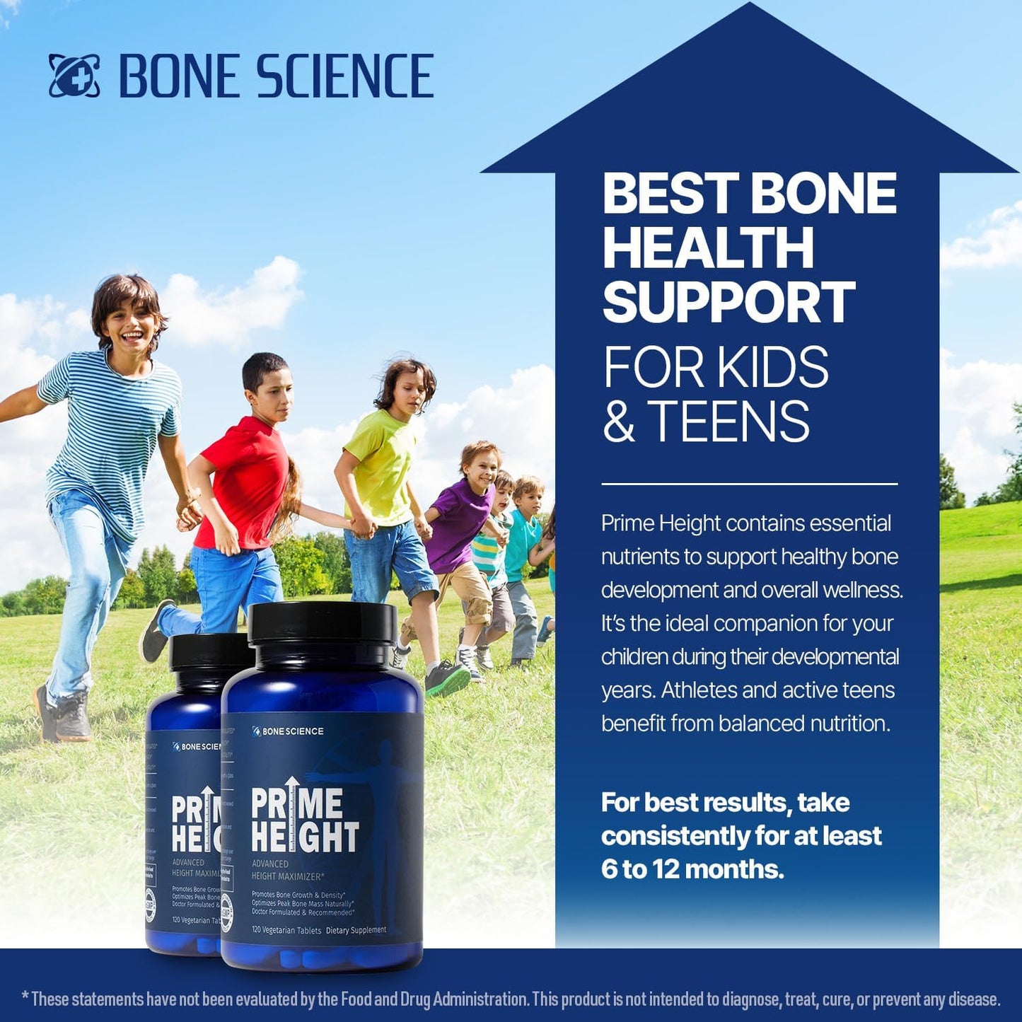 Prime Height Bone & Joint Health – Daily Nutritional Support for Kids, Teens & Adults – 120 Tablets