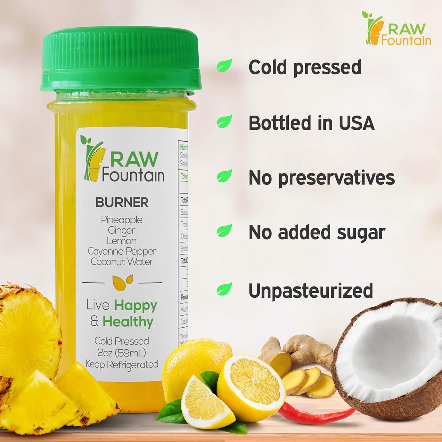 20 Immunity Shots w/Ginger, Lemon, Cayenne Pepper, Pineapple 2fl Oz, Packed w/Vitamin C, Raw & Cold Pressed, Unpasteurized, Boosts Immunity, All Natural, No Artificial Flavor