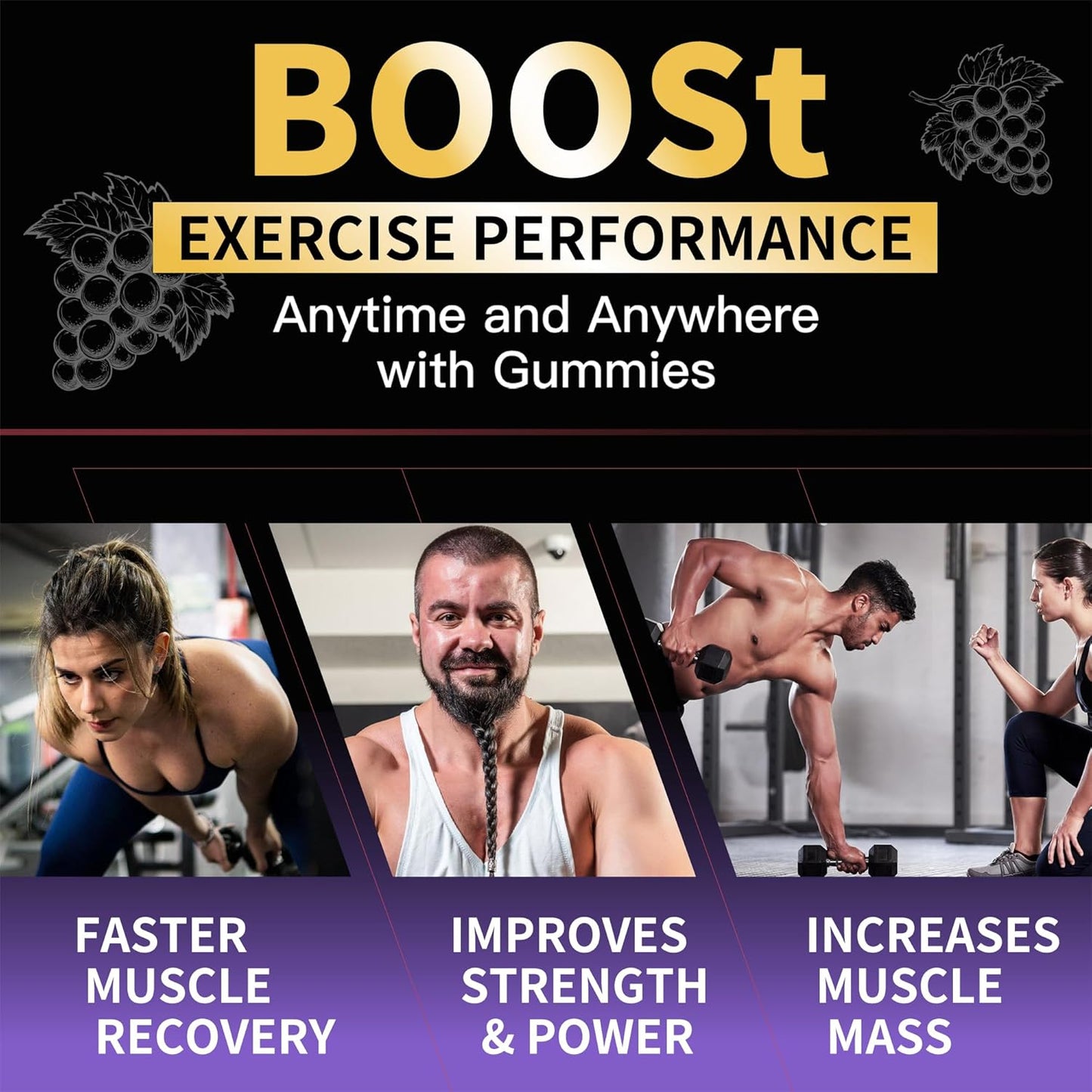 Creatine Monohydrate Gummies for Men & Women-5g of Creatine Monohydrate per Serving - Sugar Free,Vegan, Grapes Flavor, 120 Count