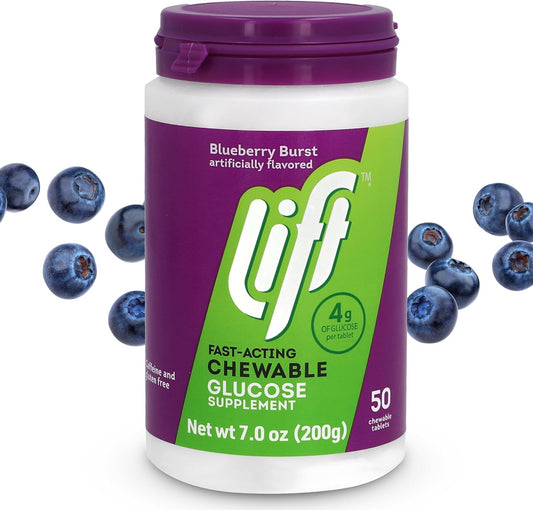 Lift Glucose Fast-Acting Glucose Chewable Energy Tablets, Blueberry, 50 ct Jar (Pack of 1)