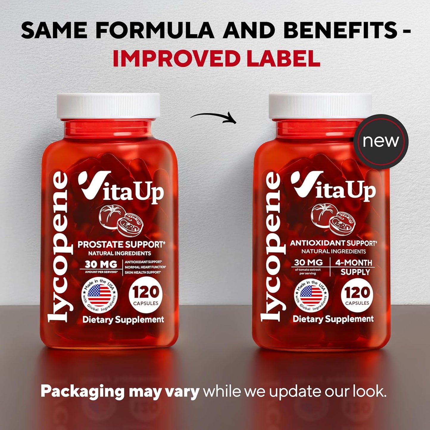 Lycopene Supplements for Men - USA Made Prostate Supplements for Men with Natural Tomato Extract - Non-GMO Lycopene Supplement for Prostate, Skin & Antioxidant Support - 120 Count