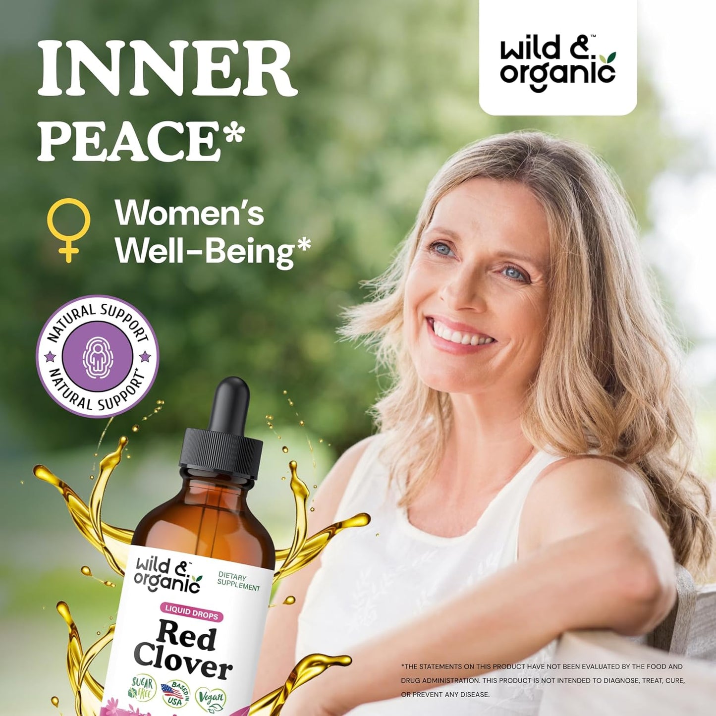Wild & Organic Red Clover Tincture 600 mg - Liquid Red Clover Supplements for Women - 2-Month Supply - Trifolium Pratense Herb - Vegan, Sugar & Alcohol-Free Extract Drops - 4 fl oz