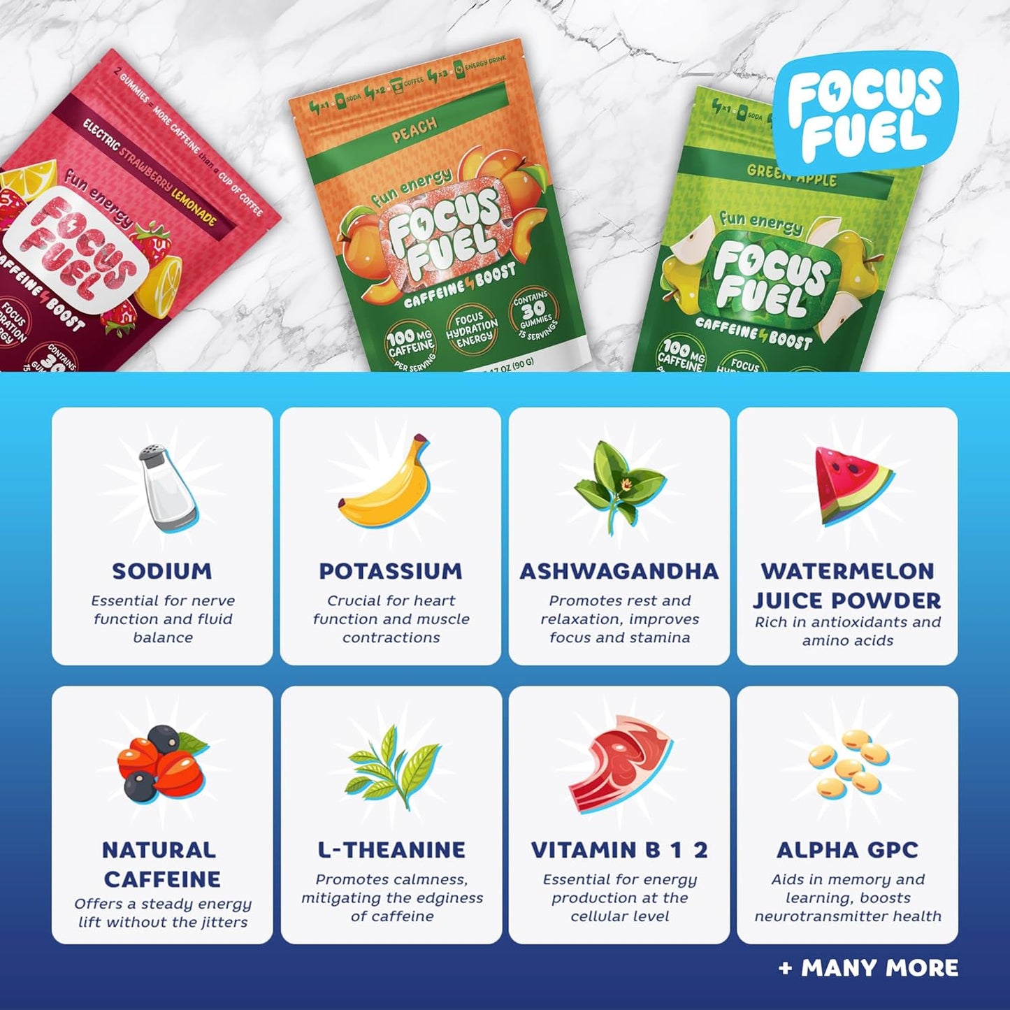 Energy Chews – Trial Size Variety Sample Pack (9 Servings) – 100mg Caffeine + Alpha GPC + L-Theanine + B12, Magnesium – Peach, Green Apple, Strawberry Lemonade Flavors – No Crash or Jitters