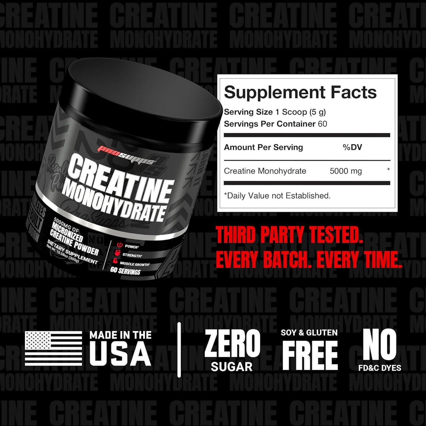 PROSUPPS Creatine Monohydrate Powder for Men & Women, Unflavored - 5000,mg of Micronized Creatine - Gym Workout Supplement for Muscle Gain & Recovery - Sugar-Free, Soy & Gluten-Free - 60 Servings