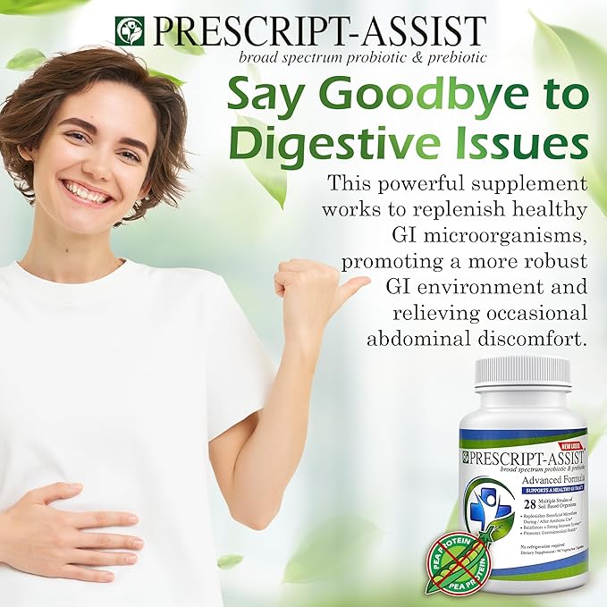 Prescript-Assist Prebiotics & Probiotics for Digestive & Immune Health with No Pea Protein for Quick Absorption - Advanced Plant-Based, Vegan, Support Muscle Recovery & Gut Health, 90 Capsules