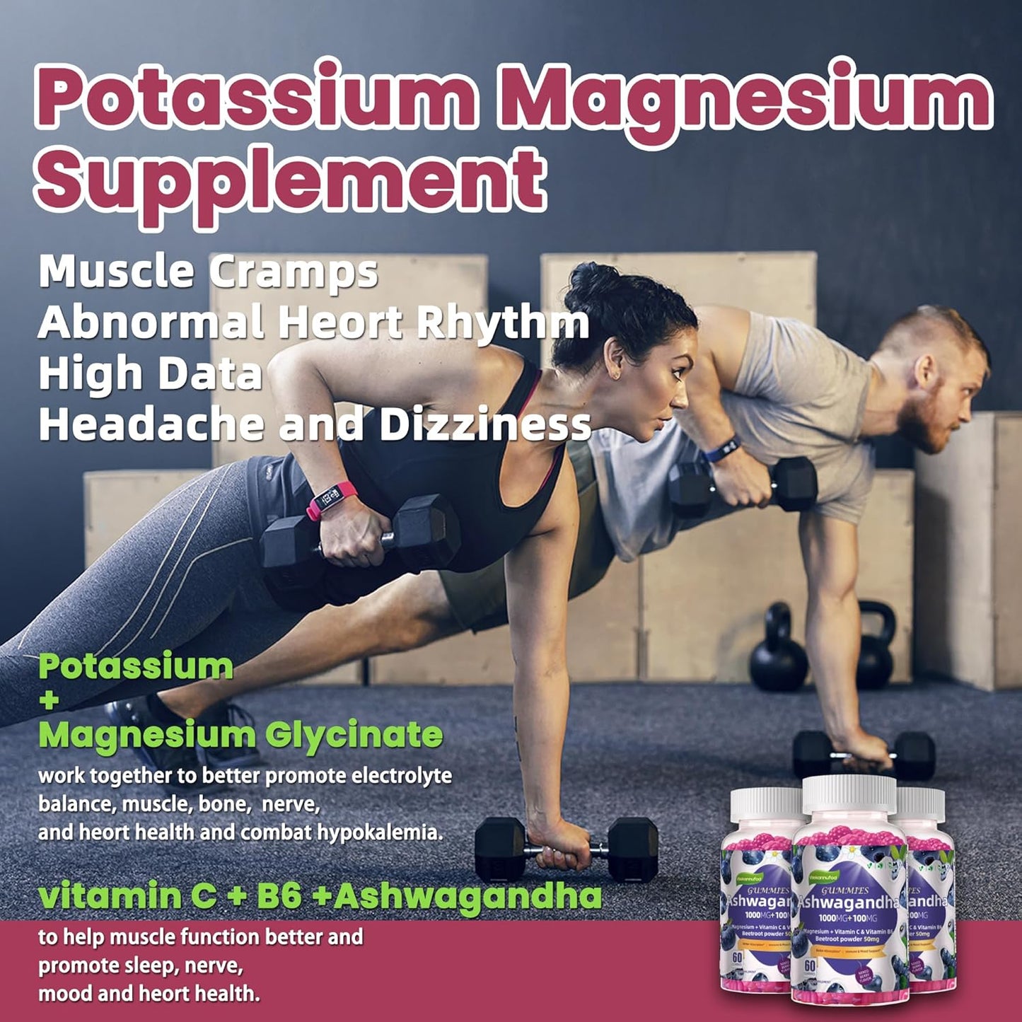 2 Pack Ashwagandha Gummies 1000mg & Vitamin D3 Gummies 120 Count Organic Root Extract Stress Relief Sleep Support(Non-GMO, Sugar Free & Gluten Free)