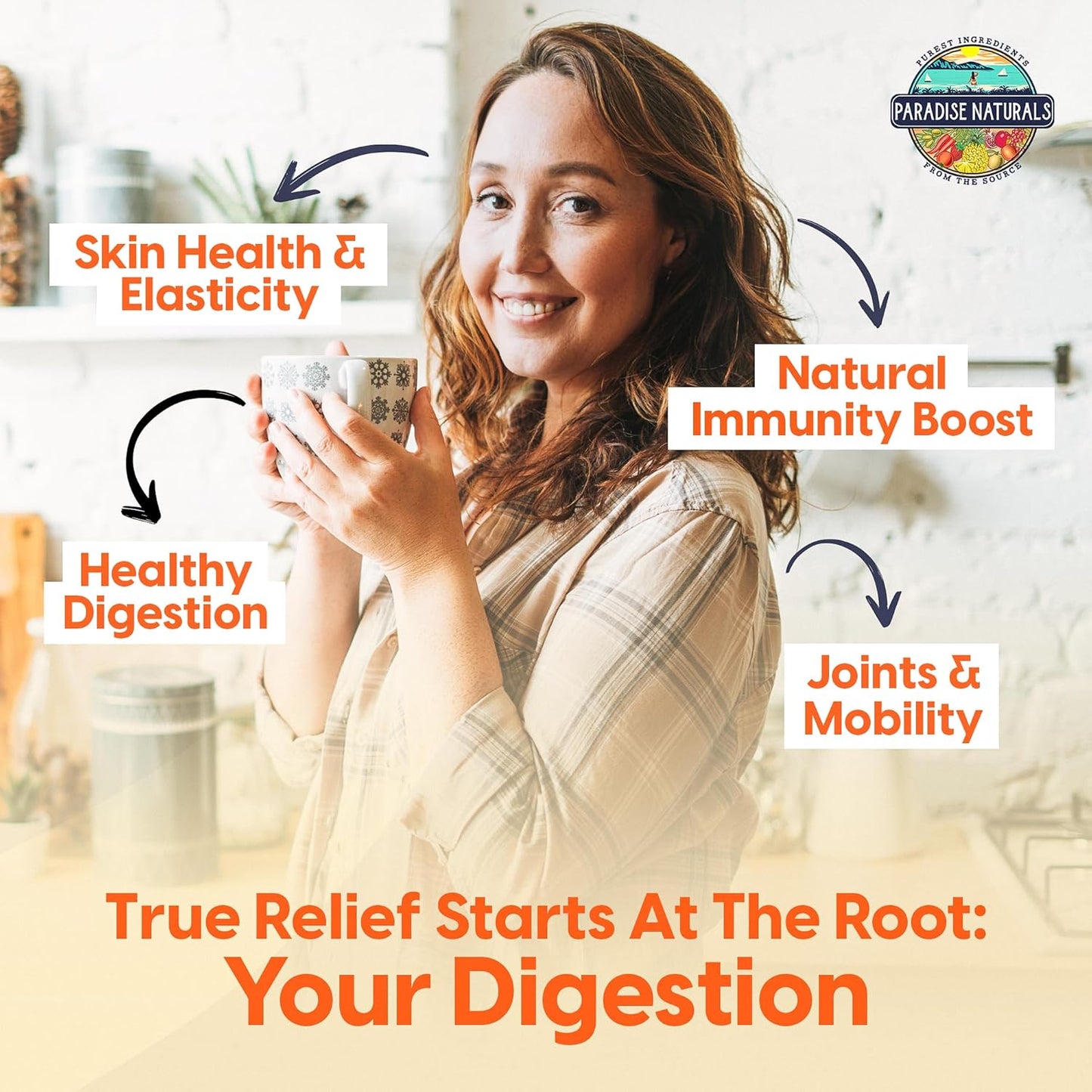 100% Grass-Fed Natural Beef Bone Broth Powder + Active Probiotics, Collagen, 15g Protein, Non-GMO, Low Sodium, Gut Health, Paleo, Keto, Gluten-Free, for Healthy Skin, Hair, Joints