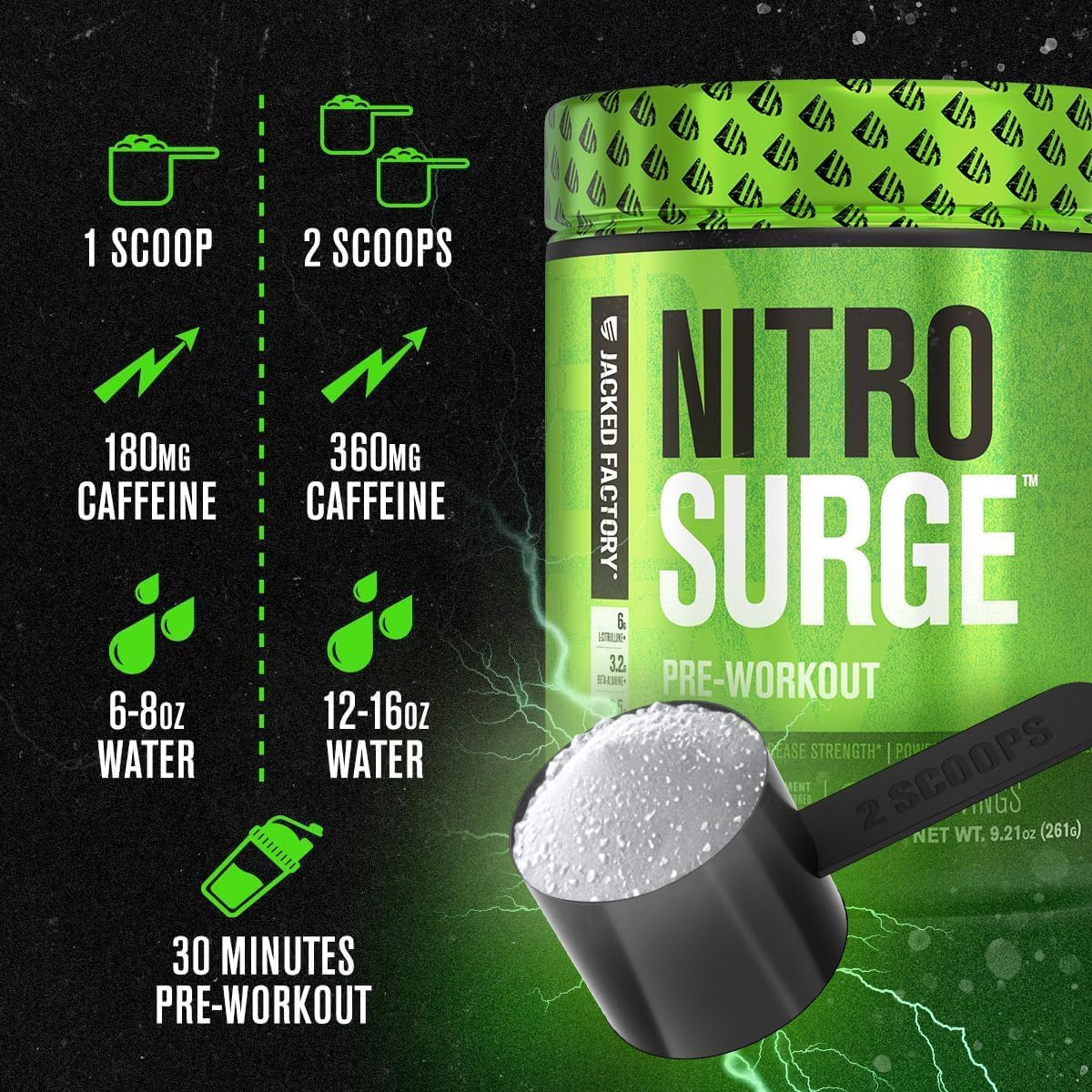Jacked Factory NITROSURGE Pre Workout Supplement - Endless Energy, Instant Strength Gains, Clear Focus, Intense Pumps - NO Booster & Powerful Preworkout Energy Powder - 30 Servings, Pineapple