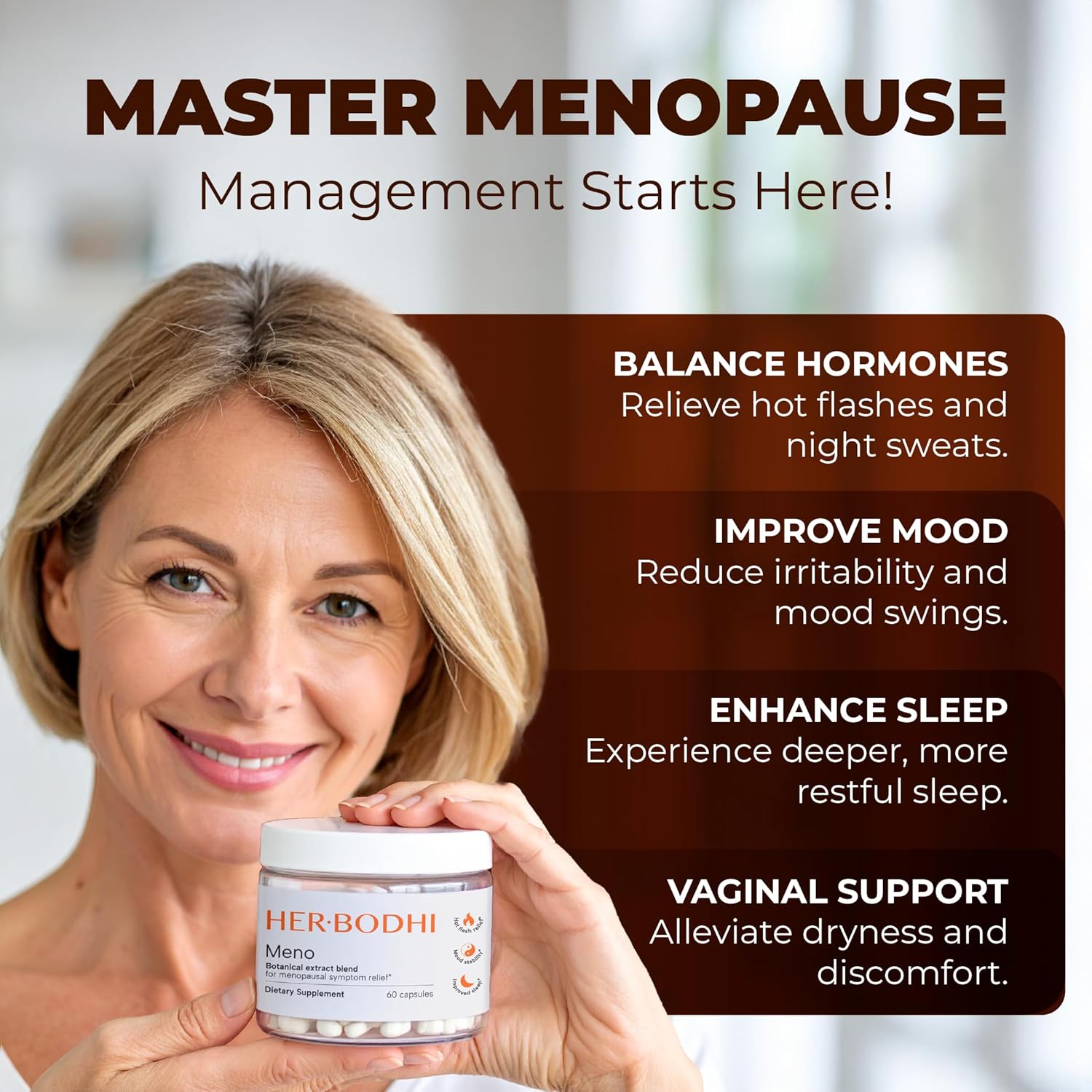 Meno- Menopause Hormonal Balance for Women, Estrogen Soy Isoflavones Menopause Supplement for Women, Ashwagandha, Black Cohosh Hot Flashes Menopause Relief, Night Sweats Relief 120Caps