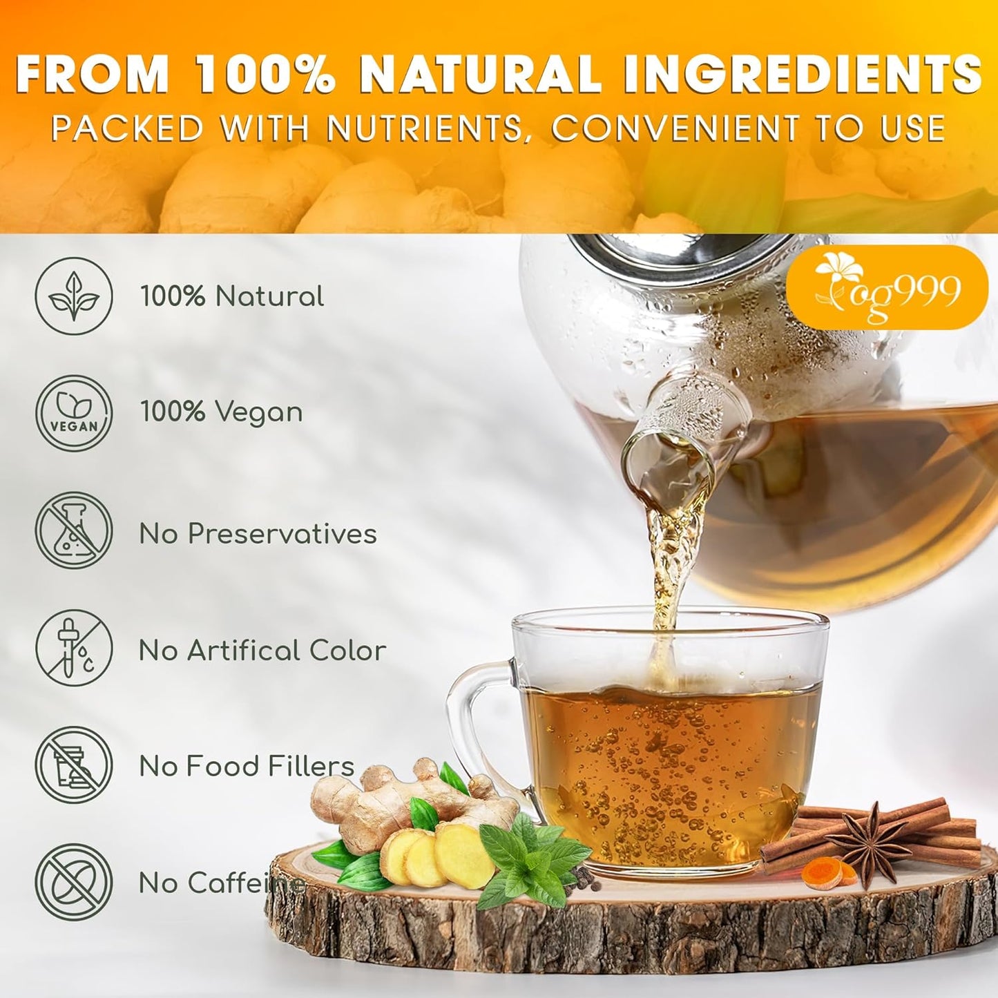 20 Tea Bags - Anti-Inflammaherb Loose Leaf Tea, 100% Natural from Ginger, Turmeric, Peppermint, Black Pepper, Cinnamon. No Sugar, No Caffeine, No Gluten, Vegan