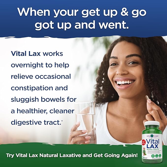 Vital Planet - Vital Lax Natural Laxative Cleanse Supplement for Occasional Constipation, with Magnesium Hydroxide, Slippery Elm, Aloe, and Triphala to Support Bowel Regularity 100 Capsules