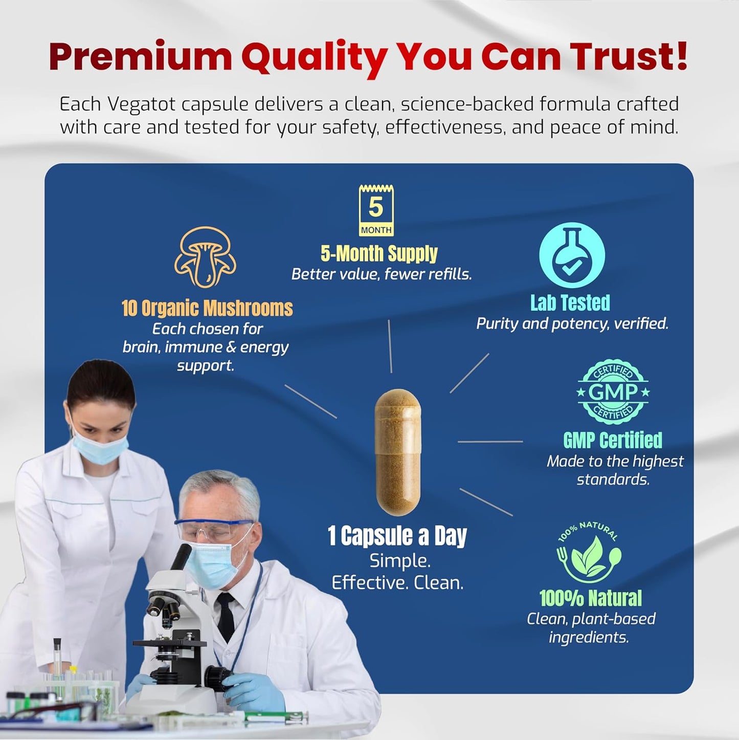 10 in 1 High Strength Mushroom Supplement - Lions Mane, Cordyceps, Reishi - Brain Supplements for Memory and Focus ** 5-Month Supply