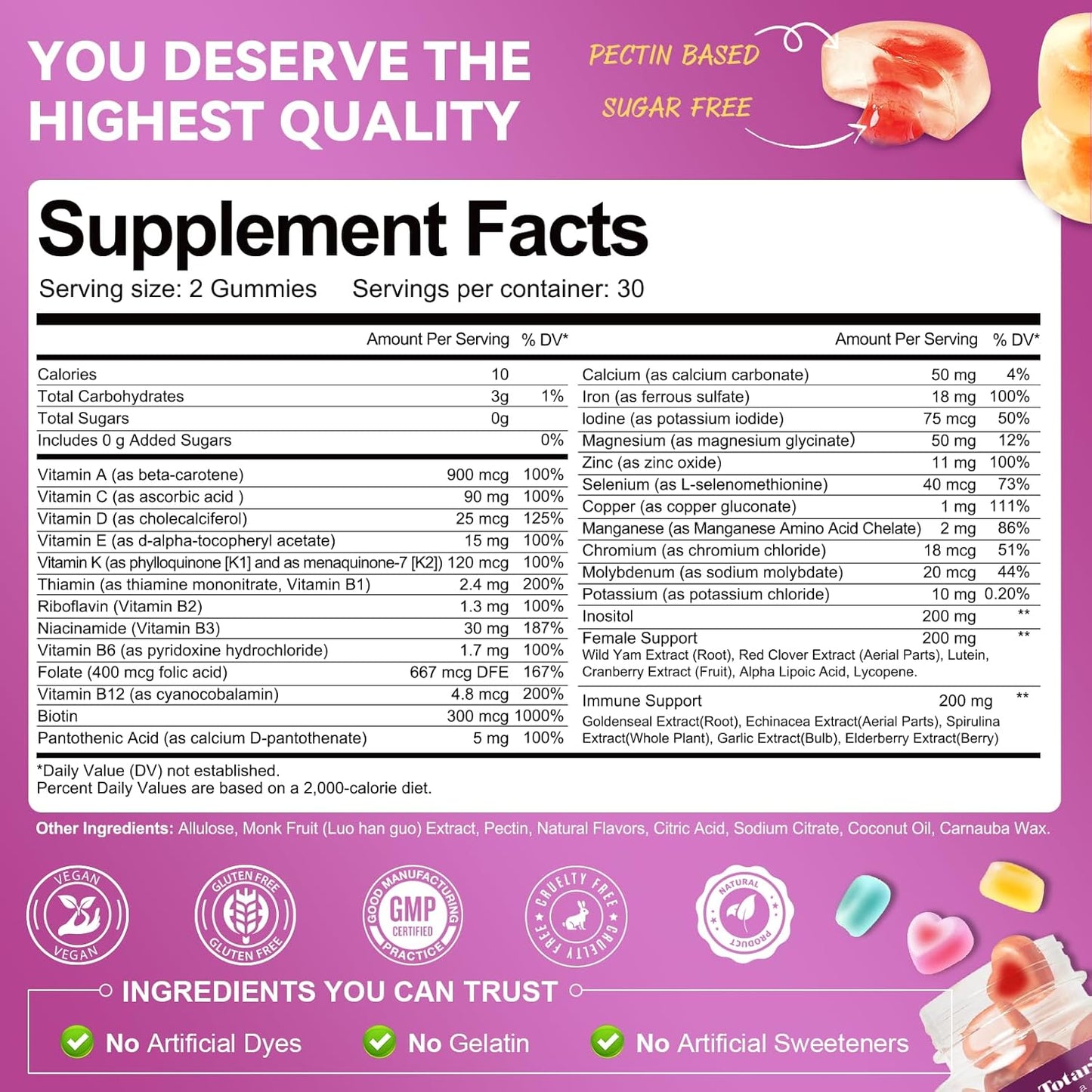 (2 Pcs) Sugar Free Womens Multivitamin Gummies with Iron, Women's Multivitamin w/Vitamins C, D3 K2, B12, B6, Filled Gummies for Daily Nutritional Support| Immune Support| Skin Health, Mixed Flavors
