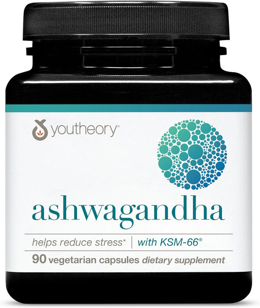 Youtheory Ashwagandha - 1,000 mg - Stress & Cortisol Support Supplement - Adaptogenic Herbal Blend with KSM-66 Ashwagandha & Ginger - 90 Vegetarian Capsules