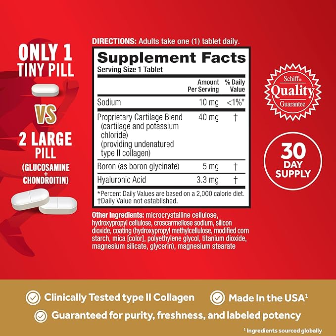 Move Free Ultra Triple Action Joint Support Supplement - Type II Collagen Boron & Hyaluronic Acid - Supports Joint Comfort, Cartiliage & Bones in 1 Tiny Pill Per Day, 30 Tablets (30 servings)*