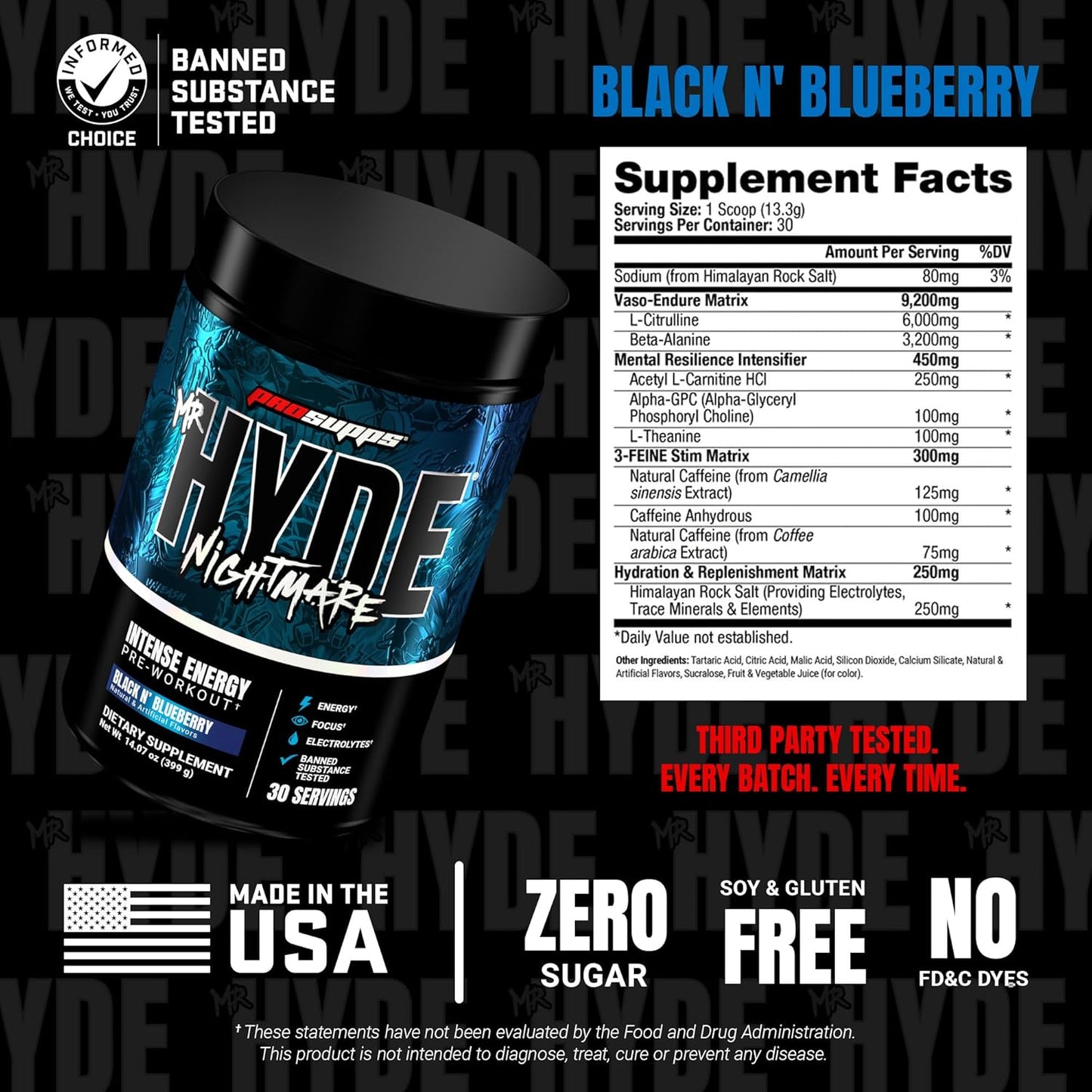 PROSUPPS Mr. Hyde Nightmare Pre Workout Powder with Caffeine & Beta Alanine - Preworkout for Intense Energy, Mental Focus & Performance - Gym & Fitness Supplements (Black N' Blueberry, 30 Servings)