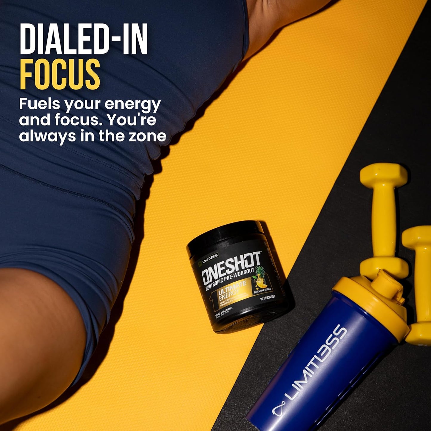 ONESHOT Pre Workout Powder for Men and Women - BCAAS Amino Acids Supplement Powder, 200mg Caffeine, Beta Alanine Powder, Citrulline Malate Preworkout Powder - Pineapple Mango - 30 Servings