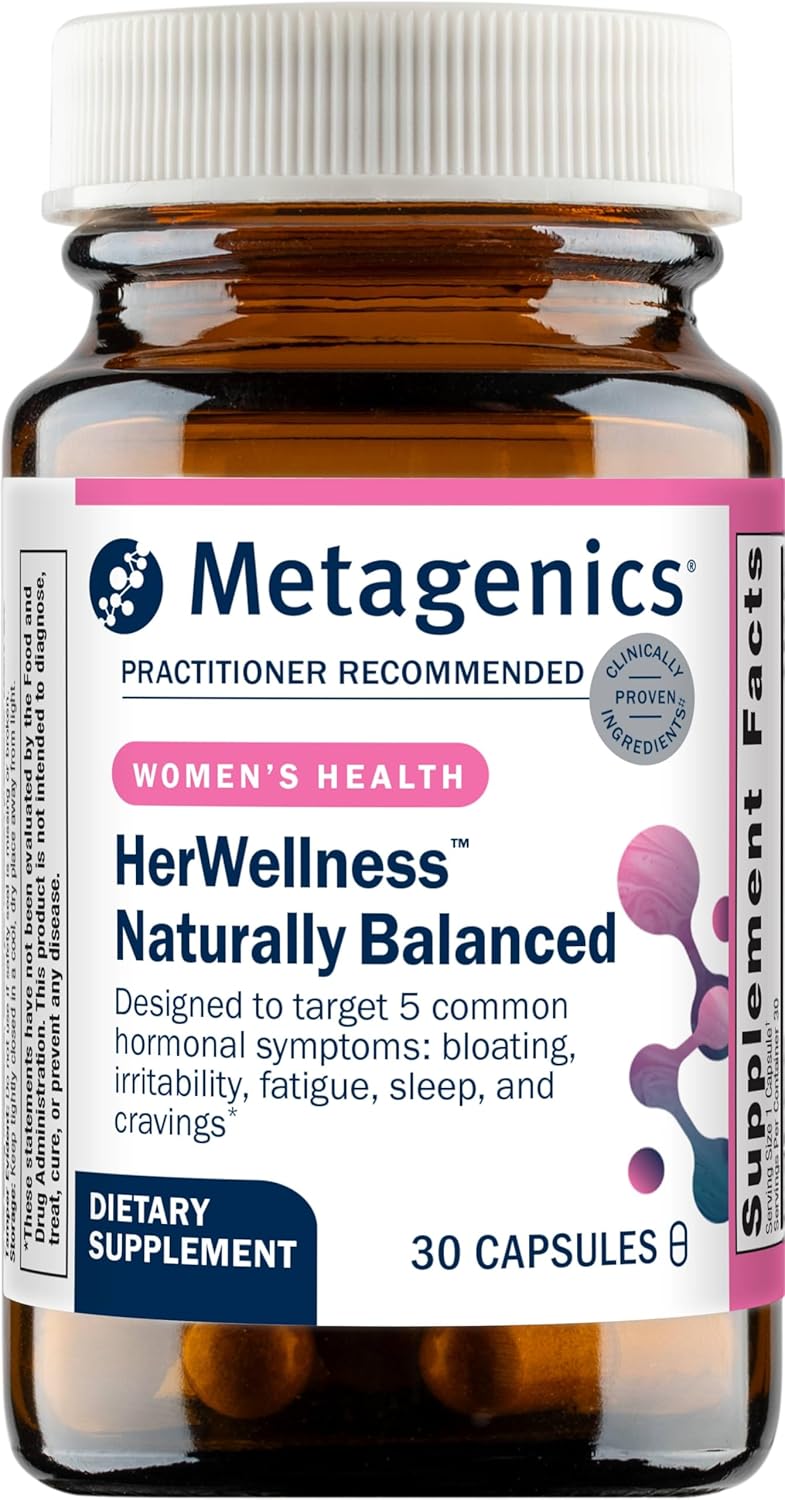 Metagenics HerWellness Naturally Balanced - Hormone Support Supplement* - Aids Sleep, Bloating, Fatigue & More* - Contains Saffron, Licorice Root & Vitamin B6-30 Capsules