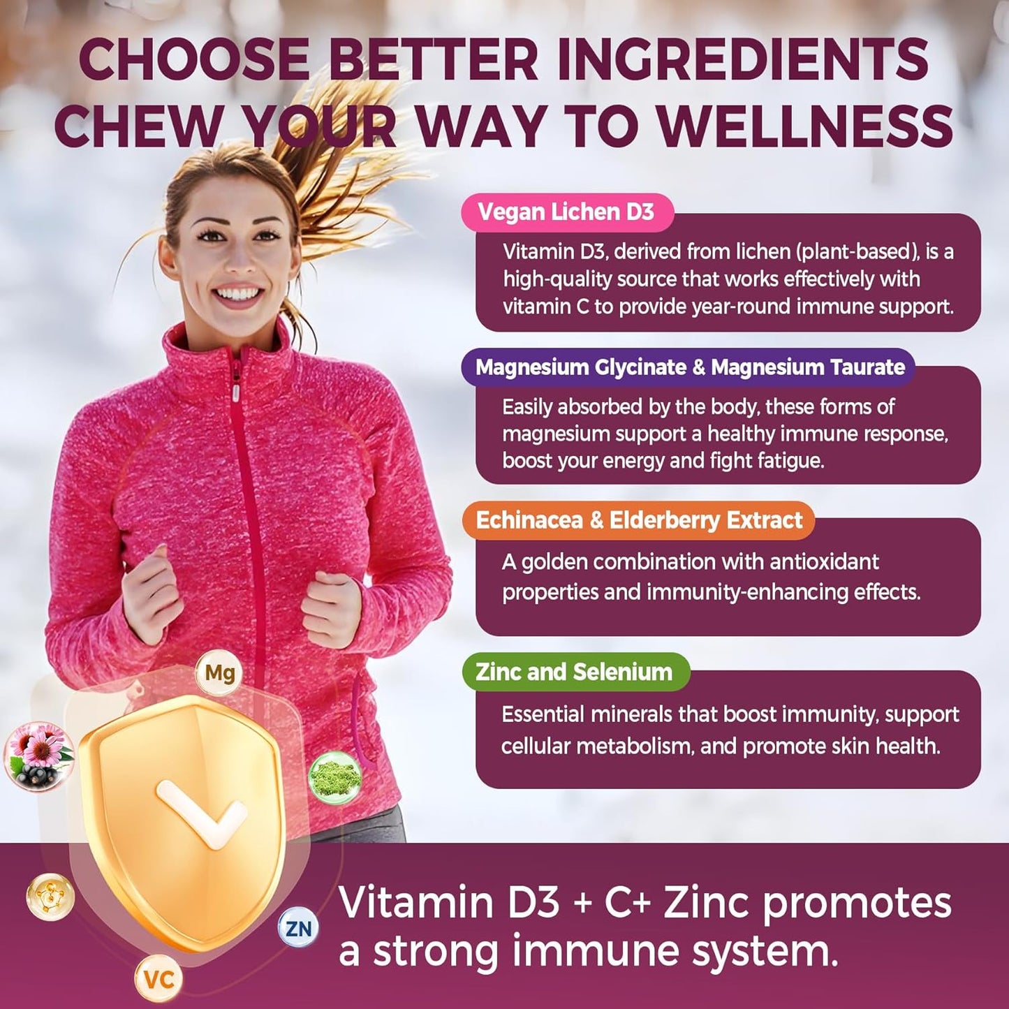 10 in 1 Immune Support Supplement Gummies, w/Echinacea, Elderberry Vitamin C and Zinc, Selenium, Vitamin D3 5000IU, Magnesium, Daily Immune Booster Multivitamin, for Antioxidant Bone Energy, 1 Pack