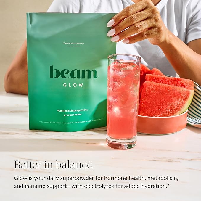 Beam Glow, Hormone Balance for Women, Cortisol Support for Women, Thyroid Support Powder with Selenium, Bromelain and Chasteberry, PMS Relief, Hair Skin & Nails, Health and Wellness Gift, 30 Servings