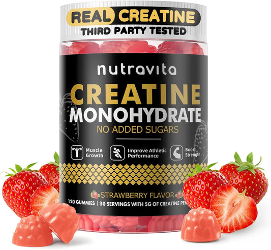 Creatine Monohydrate Gummies for Men & Women-5g of Creatine Monohydrate per Serving - Sugar Free,Vegan, Strawberry Flavor, 120 Count