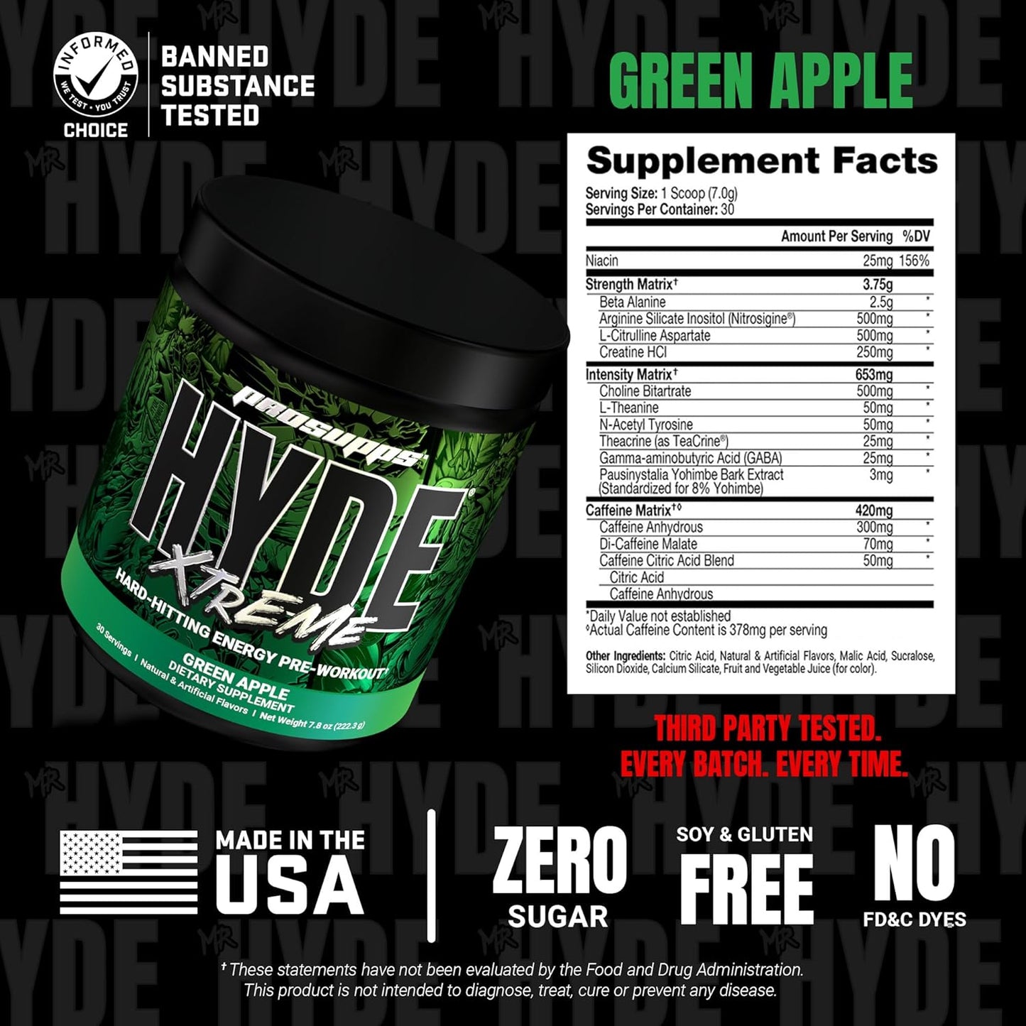 PROSUPPS Mr. Hyde Xtreme Pre Workout Powder with Creatine, Beta Alanine & Caffeine - Extreme Energy, Pumps, Focus & Performance - Fitness & Gym Supplements for Men & Women (Green Apple, 30 Servings)