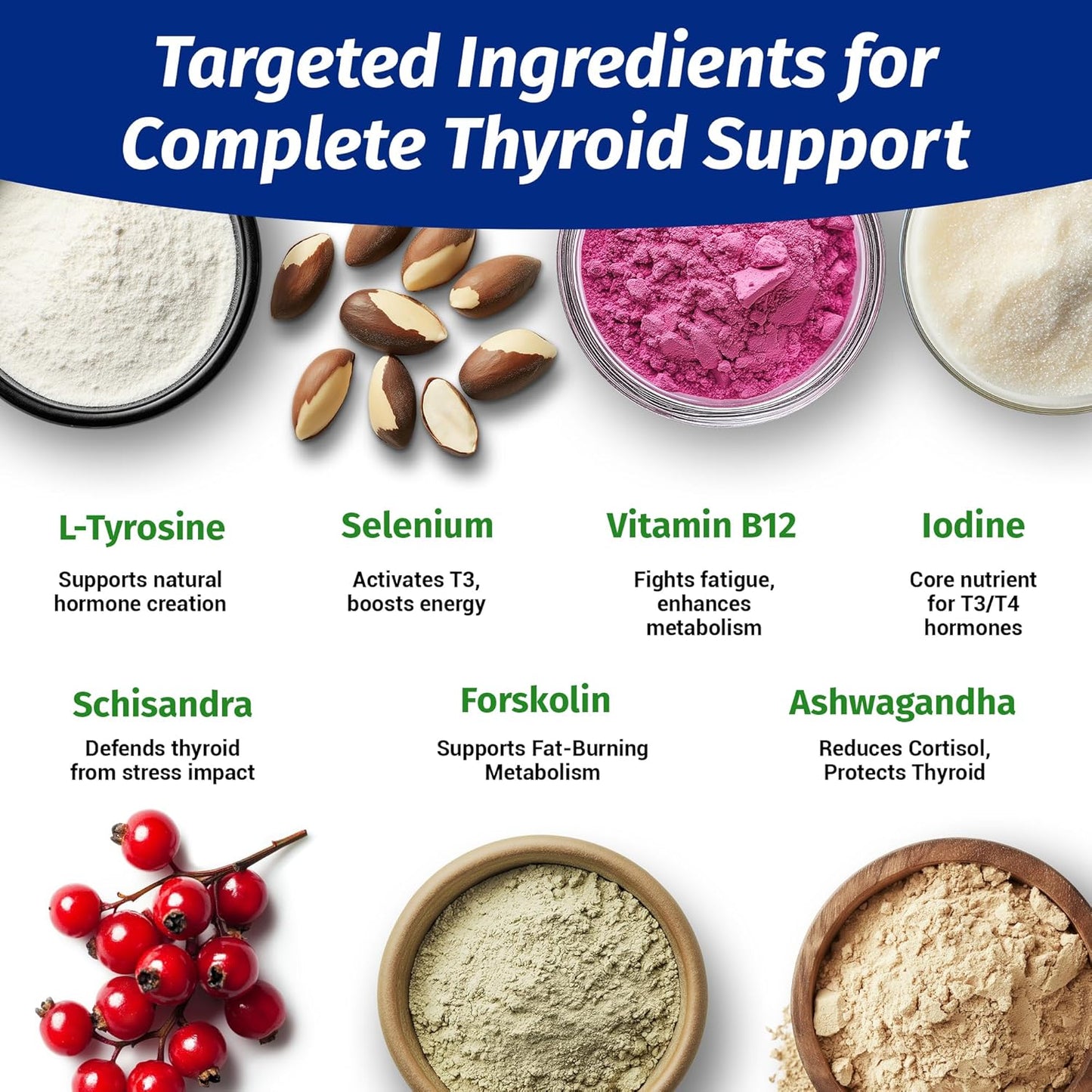 1 Body Thyroid Support Supplement with Iodine, B12, Zinc, Selenium, Ashwagandha, Non-GMO, Vegetarian, 30 Day Supply