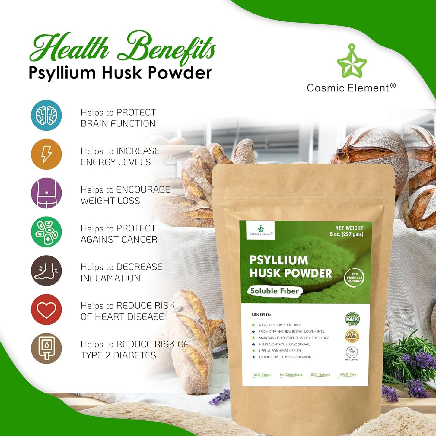 100% Pure Psyllium Husk Powder Organic – Finely Ground Fiber Supplement for Regularity & Keto | Psyllium Husk Powder for Baking and Gluten-Free Bread – 8 oz